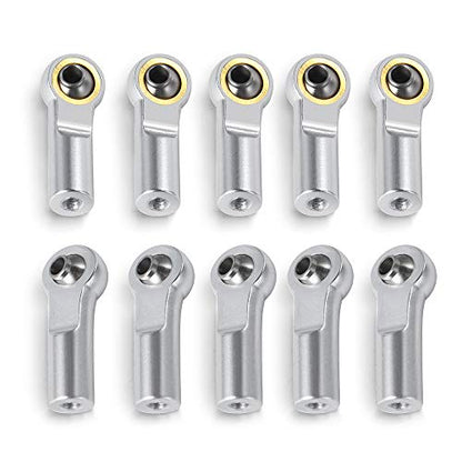 10Pcs Aluminum Link Rod End Joint M3 Metal Ball End Head Holder Tie for 1/10 RC Axial SCX10 90046 (Silver)
