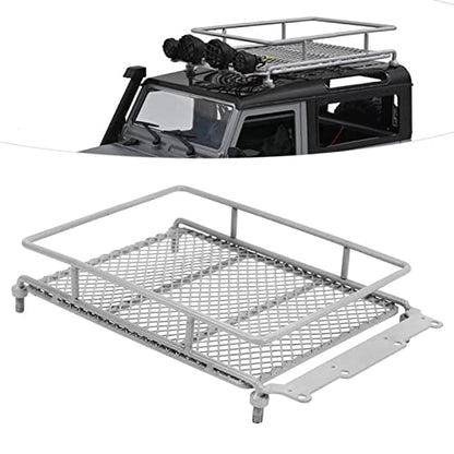 Metal ROOF Rack Luggage Carrier LED Light MN 1/12 RC Crawler Durable Practical RED Black Silver Applicable Remote Control CAR (Silver) - color: Silver