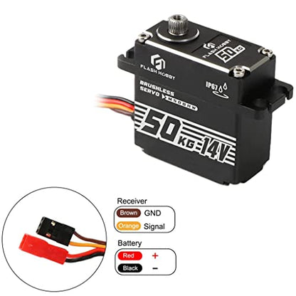 50kg 14V Waterproof IP67 Digital Brushless Servo Motor with 1/6，1/8, 1/10, 1/12 RC Crawler Car/Robot/Boat (180°)