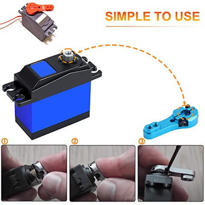 25T Aluminum Dual Clamping Metal Servo Arm Horn, 6 Colors, RC Model Motor Spare Parts for RC Car/Model Boat/Truck/Airplane (12Pcs)