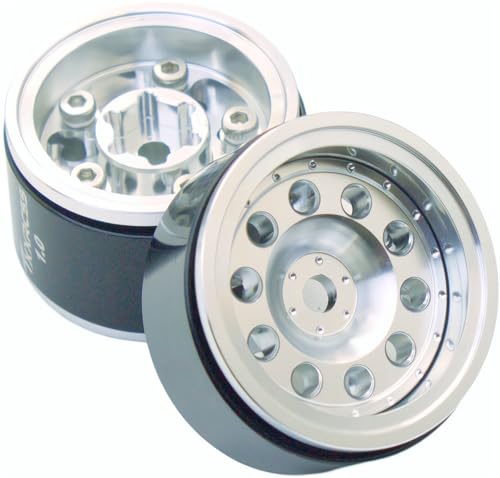 RC 1.0 Beadlock Wheels Offsets -2 Aluminum Rims for AX24 1/18 TRX4M All 1/24 Scale SCX24 Deadbolt RC Crawler Car Wheels Upgrades 4Pc (Silver) - color: Silver