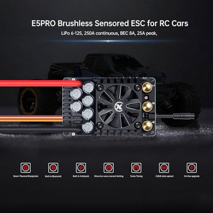 XC E5Pro Sensored Brushless ESC for 1/5 RC Cars,6-12S 250A | Bluetooth APP Programming, 6.0V/7.4V/8.4V BEC,Turbo Timing,Multiple protection,Smart Fan