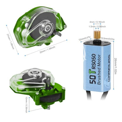 050 50T Brushed Motor with Transparent Acrylic Aluminum Alloy Transmission Gearbox for 1/24 RC Crawler SCX24 AX24 Upgrade(Green) - color: Green&Black