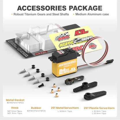 AGFRC 24KG 0.19s Programmable 1/10 Servo (B53DHS) | HV, Titanium Gears, 2BB, AL+Plastic Case, with 25T Metal Horn, for 1/10 RC Cars, Crawlers, Planes, Boats