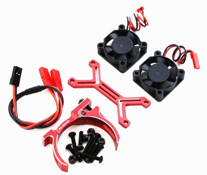 RC Motor Heatsink Dual 20000rpm 30mm Cooling Fan 40-42mm Adjustable Mount for 1/7 1/8 Arrma 4074 Motor, for 4274 4068 4268 Motor Upgrades Part(Red)