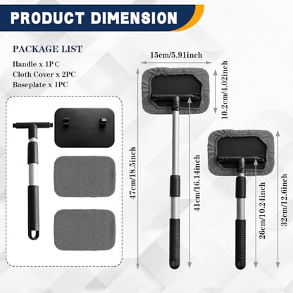 Windshield Cleaning Tool, Car Window Cleaner, Vehicle Window Cleaner with Extendable Handle & 2 Washable Microfiber Pads, Car Interior Glass Wiper Cleaning Kit for Most Vehicles (Grey) - color: Grey