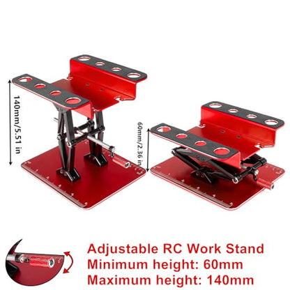 RC Work Stand,RC Repair Workstation Lift Lower with Screw Tray for 1/8 1/10 1/12 TRX4 Axial Redcat Losi RC Crawler Car Truck, Aluminum 360° Rotating Repair Station with Lift Lower Height Platform