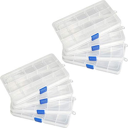 Qualsen 15 Girds Bead Organizer with Adjustable Dividers(8 Pack)，Tackle Box Organizer and Small Plastic Organizer Box for Jewelry, Beads, Earrings, Crafts, Screws and Fishing Tackles Small Items - size: 15 Gird-8pcs