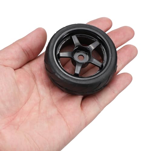 uxcell 4-Pair High-Grip RC Car Tire & Wheel Set for 1/10 Scale On-Road Touring Cars - Soft Rubber Tyres with 12mm Hubs, Black, Type K