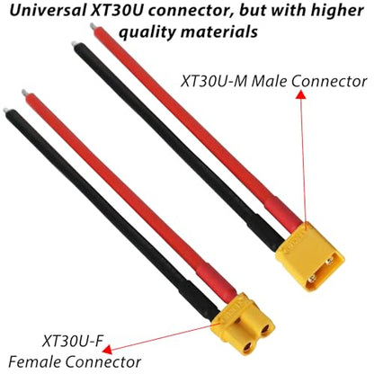 XT30 Connector Plug Cable - 5 Pairs Female and Male XT30U Extension Cables with 16AWG 100mm Silicon Wire Cables for RC Lipo Battery Connectors Drone Car Boat (XT30 Connector 16AWG 100mm) - style: XT30 Connector 16AWG 100mm