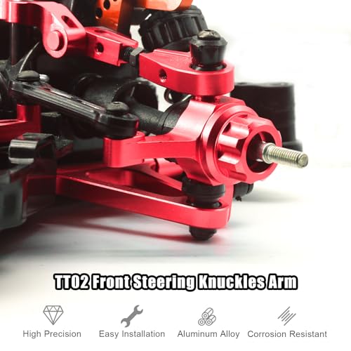 Front Rear Knuckle Arm Steering Cup Hub Aluminum Front Steering Knuckles Arm and Rear Hub Carriers Set for Tamiya TT02 (TT-02) RC Car – CNC Machined Upgrade Parts Red - color: Red