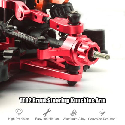 Front Rear Knuckle Arm Steering Cup Hub Aluminum Front Steering Knuckles Arm and Rear Hub Carriers Set for Tamiya TT02 (TT-02) RC Car – CNC Machined Upgrade Parts Red - color: Red