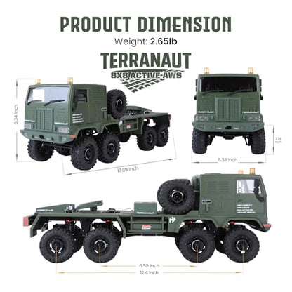 HOBBYPLUS Helidirect 1/18 RC Crawler CR18P Terranaut 8x8 RC Truck Remote Control Car w Full-Lock 8WD RTR Active All-Wheel Steering, 2-Speed Transmission, Recovery Winch, LED Lights (Gray) - color: Gray (8x8)