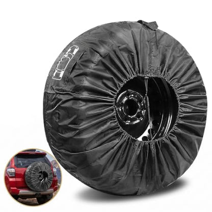 Car Spare Tire Cover, 31.49" Thickened Oxford Fabric Waterproof Portable Tire Storage Bag with Handle, Stable Adjustable Sunscreen Tire Protector, Universal Storage Accessory for Cars (Black)