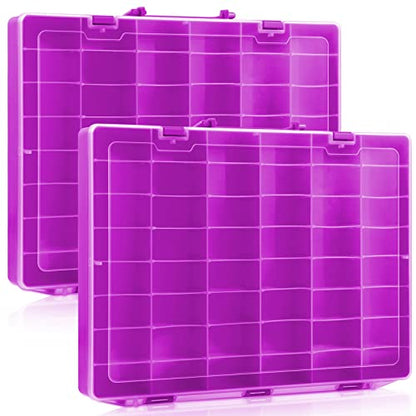 2 Pcs 48 Grids Plastic Bead Organizer Box with Divider, Purple - color: Purple