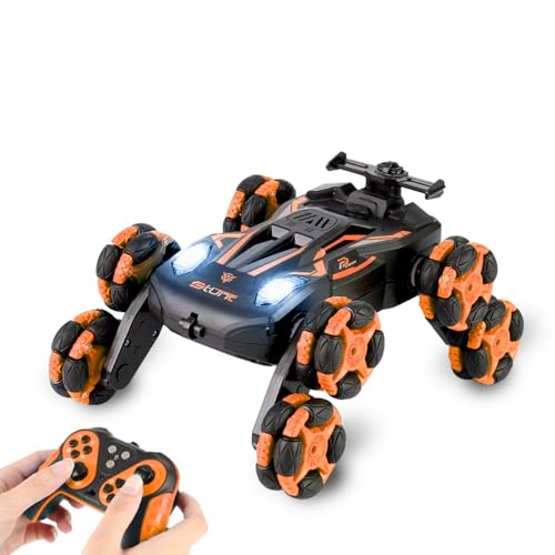 8WD Remote Control Stunt Car with Music Light Mist Spray, RC Drift Car Toys for Kids 6+, 2.4GHz Remote, Double Sided Driving, 360° Spins, Off-Road Stunt Vehicle, Birthday Gifts for Boys Girls - color: Orange