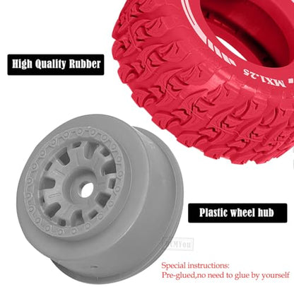 RC MX1.25 RC Truck Wheel Tires for Traxx as/Mojave GROM 223S 4x4 RTR,14301 14302 14303,Tamiya Kyosho HPI 1/14-1/18 Scale On/Off Road,RC Monster Truck Car Wheels,Grey-Red - color: Grey-red(rc Wheels Tires)
