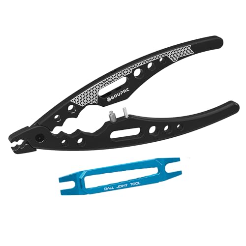 GOUPRC Aluminum Alloy Multi-Function Ball Head RC Pliers Shock Absorber Screw Pliers With Shock Absorber Wrench for 1/8 1/10 1/12 1/14 1/16 RC Car Truck(Black) - color: Black