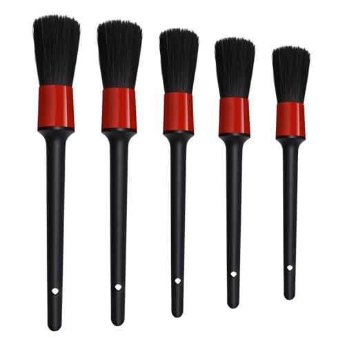 5PCS Car Detailing Brush Set, Car Cleaning Kit, Soft Boars Hair Auto Interior Cleaning Detail Brushes, Automotive Interior Exterior No Scratch Dust Clean Tool Universal for Most Vehicles
