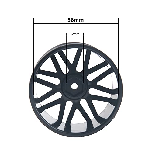 16-Spoke OD 86mm/3.38'' 16-Spoke 12mm Hex Hub Wheel Rims & Rubber Tires Compatible with Redcat Tornado HPI HSP Kyosho Losi 1/10 Scale Off Road Buggy (Black) - color: Black