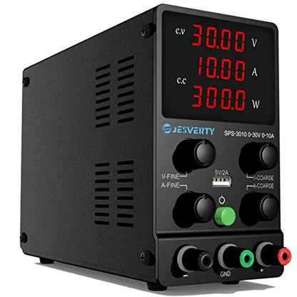 DC Power Supply Variable, 0-30V 0-10A Adjustable Switching DC Regulated Bench Power Supply with High Precision 4-Digit LED Display, 5V/2A USB Port, Coarse and Fine Adjustment SPS-3010 - color: SPS(Red LED), size: 30V 10A