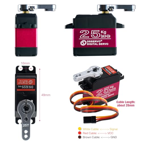 DS3225 25kg RC Servo High Torque Full Metal Gears Waterproof Digital Servo Compatible with 1/8, 1/10 RC Cars/Robots/Trucks(Control Angle 270°)