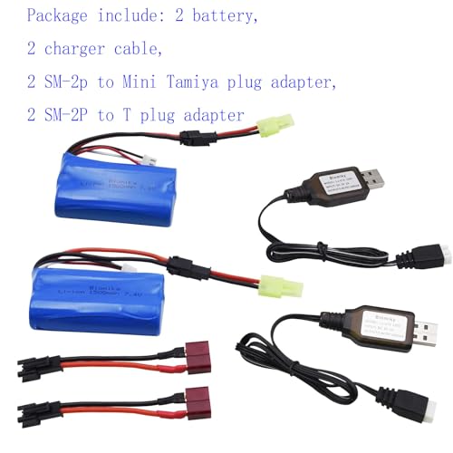 Blomiky 2 Pack H101 7.4V 2S 15C 1500mAh Battery with SM-2P Plug Suitable for H105 H103 H101 Remote Control RC Boat / H101 Battery