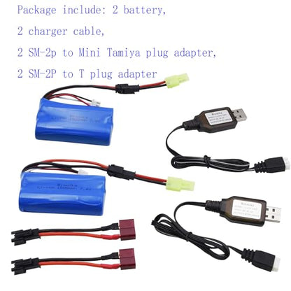 Blomiky 2 Pack H101 7.4V 2S 15C 1500mAh Battery with SM-2P Plug Suitable for H105 H103 H101 Remote Control RC Boat / H101 Battery