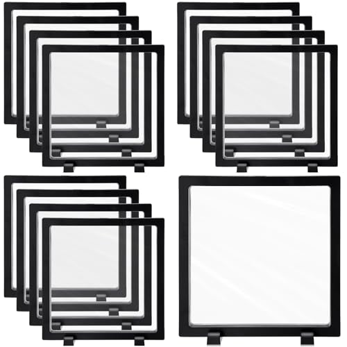 Harloon 12 Pcs 3D Floating Display Case Floating Frame Display Holder Stand Challenge Coin Jewelry Frame Box for AA Medallions Fossil Rock Gemstones Specimen(Black,7 x 7 x 0.8 Inch,Square Base) - color: Black, size: 7 x 7 x 0.8 Inch, style: Square Base