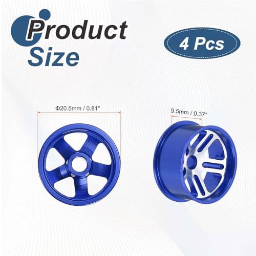 MECCANIXITY 4Pcs RC Car Wheel Rims, 20.5mm Dia 5-Spoke Blue Aluminum Alloy Wheel Rims Hex Hub for HSP RC Drift Racing Touring Car - color: Blue, size: 20.5mm Dia