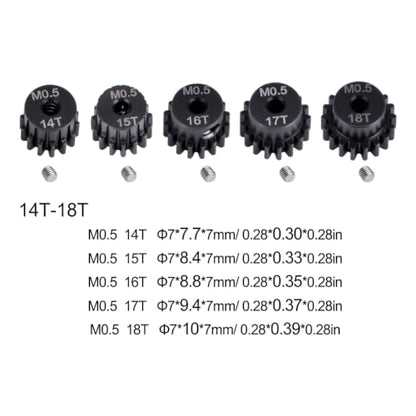 0.5M Pinion Gear Set 14T-18T, 2mm Bore Hardened Steel Motor Gears with Set Screws, 5PCS RC Gear Set Compatible with Losi Micro-B 1/24 1/28 RC Cars