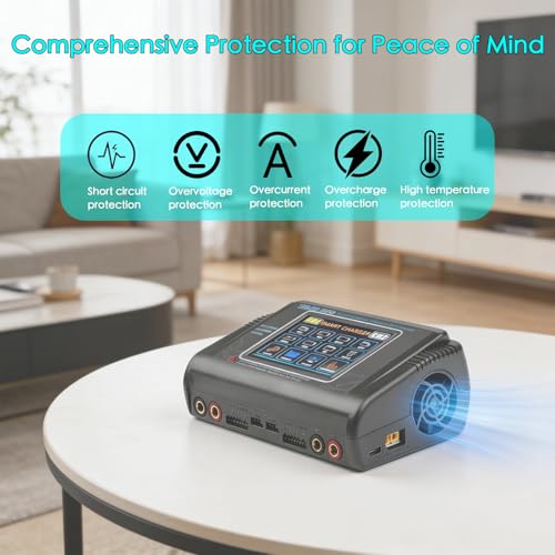 T240 Battery Charger Discharger for LiPo/LiHV/Life/NiMH/NiCd, 3.2’’ Large Touchscreen & Dual Port Available, AC/DC Input & 0.1-10A Adjustable Current