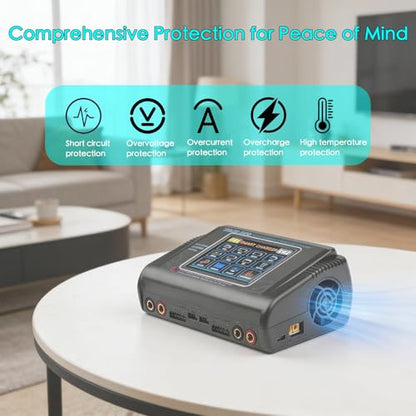 T240 Battery Charger Discharger for LiPo/LiHV/Life/NiMH/NiCd, 3.2’’ Large Touchscreen & Dual Port Available, AC/DC Input & 0.1-10A Adjustable Current