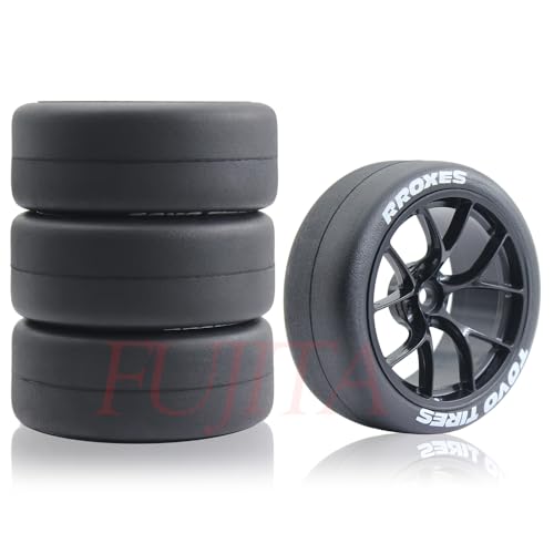 fujita 12mm hex 1/10 RC Drift Tires and Hard Plastic Wheels Rims Rally Racing Tyres for Tamiya XV01 XV02 TT02 PTG HSP RGT Kyosho FAZER MK2 Lc Racing PTG (Black) - color: Black