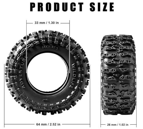 1.3 Tires - 64x26mm Rock Crawling Tire for 1/18 1/24 TRX4M SCX24 | Soft Sticky Rubber Tryes with Foam Insert Fit AX24 TRX4M Axial SCX24 FCX24 Ultimate CR-18P EVO XC-1 RTR 1/18 1/24 RC Crawler