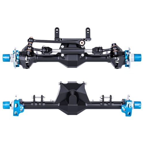 +9mm Aluminum Front Rear Straight Axle with Hydraulic Steering Link for 1/24 RC Crawler SCX24 Deadbolt C10 Jeep Gladiator Parts (Black Set) - color: Black Set