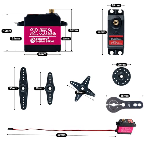 DS3225 25KG Digital Servo Motor 270 Degree High Torque Full Metal Gear RC Servo with 25T Servo Arm Horn IP66 Waterproof for 1/8 1/10 Baja RC Cars Crawler Buggy Truggy
