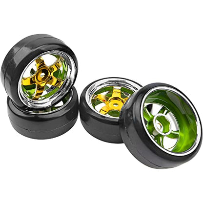 1/10 RC Drift Tire Hard Plastic Tires & 12mm Hex Hub Wheel Rims Compatible with Traxxas HSP Tamiya Kyosho Himoto HPI Redcat 1/10 On-Road RC Drift Drifting Car (Gold) - color: Gold