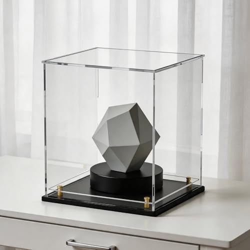 Acrylic Display Case with Raised Shelf, Clear Display Box with Black Base & Gold Standoffs, Dustproof Showcase for Collectibles, Figures, Model Cars – Easy Assembly (10×8×9 Inch) - size: 10"L x 8"W x 9"H