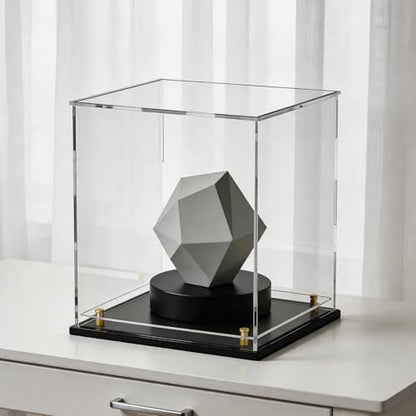 Acrylic Display Case with Raised Shelf, Clear Display Box with Black Base & Gold Standoffs, Dustproof Showcase for Collectibles, Figures, Model Cars – Easy Assembly (12×10×12 Inch) - size: 12"L x 10"W x 12"H