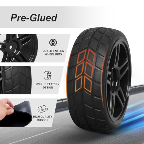 HobbyPark Glued 1/10 On-Road RC Touring Tires and Wheels Set for 1/18 Traxxas Latrax Teton 4 Tec 2.0 3.0 Tamiya TT02 TT01 Brushless (4-Pack) (Color B) - color: Color B