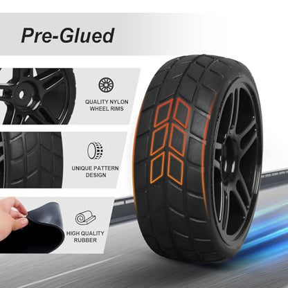 HobbyPark Glued 1/10 On-Road RC Touring Tires and Wheels Set for 1/18 Traxxas Latrax Teton 4 Tec 2.0 3.0 Tamiya TT02 TT01 Brushless (4-Pack) (Color B) - color: Color B