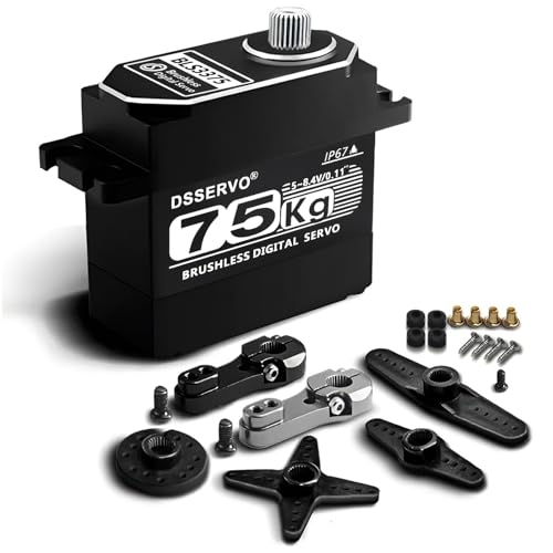 75kg RC Digital Servo with 2PCS 25T Servo Horn Full Aluminum Shell IP67 Waterproof Brushless Servo High Torque Fast Steering Servo for 1/8 1/10 1/12 RC Car, 270° - size: 75kg, 270°
