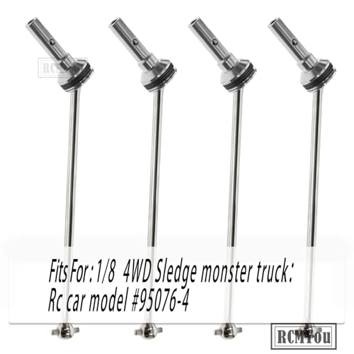 RC Drive Shaft CVD Upgrades Part for 1/8 Sledge 4WD #95076-4, 4pcs Front Rear Harden Steel #45 Hops Up for 1/8 4WD Sledge Monster Truck 95076-4,Silver - color: Silver