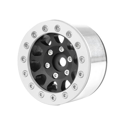 4PCS 1.55 Inch Aluminum Alloy Metal 10Holes Beadlock Wheel Rim Hubs Replacement Accessory for Tamiya AX90069 D90 TF2 CC01 CC02 1/10 RC Crawler Car Upgrade Parts (Silver+Black) - color: Silver+black