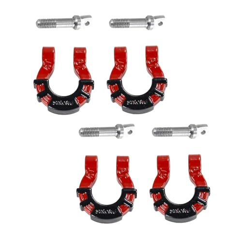 4 Pcs Metal Tow Shackle RC Trailer Buckle, Compatible with Axial SCX10 Tamiya CC01 RC4WD D90 D110 TF2 TRX-4, 1/10 Scale Crawler Car Accessories with Screws (RED) - color: Red