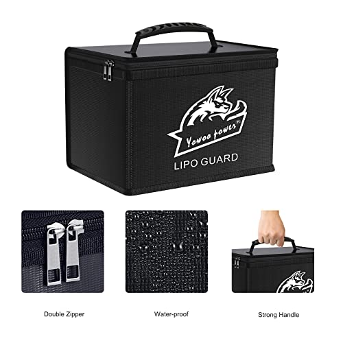 Yowoo Lipo Safe Bag, Fireproof Explosionproof LiPo Battery Bag, Large Space Highly Sturdy Double Zipper Lipo Battery Guard for Storage and Charging (10.63x6.69x6.69 inch)