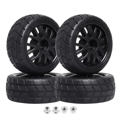 RC Wheel Tires Pre-Glued Tires and Wheels Set On Road RC for 1/10 Scale Racing Car Drift Touring | Clear - color: Clear