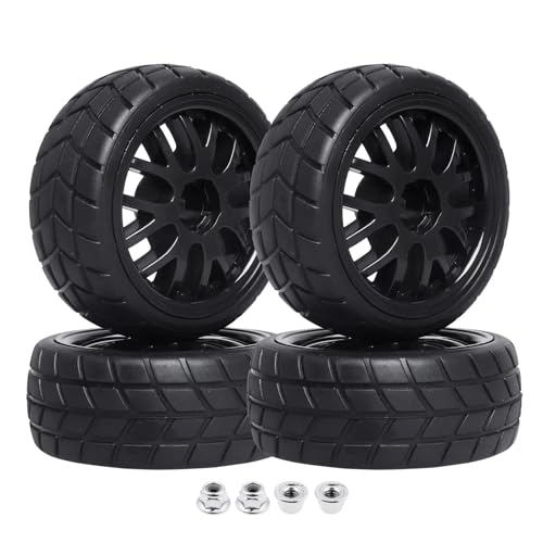 RC Wheel Tires Pre-Glued Tires and Wheels Set On Road RC for 1/10 Scale Racing Car Drift Touring | Clear - color: Clear
