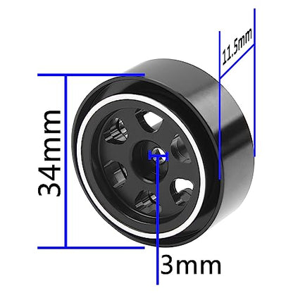 ShareGoo 4Pcs Metal 1.0 Beadlock Wheels Rims 7mm Hex Wheel Hubs 1.0" Wheels Compatible with 1/18 Traxxas TRX4M Axial SCX24 Gladiator Deadbolt Bronco 1/24 RC Crawler (Black) - color: Black